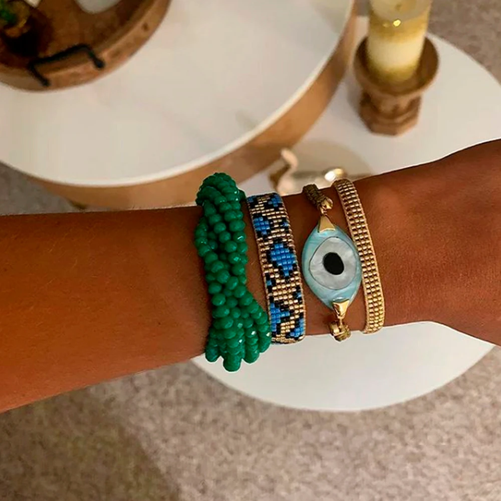 Handmade Boho Miyuki with Tassel - Evil Eye Bracelet Set