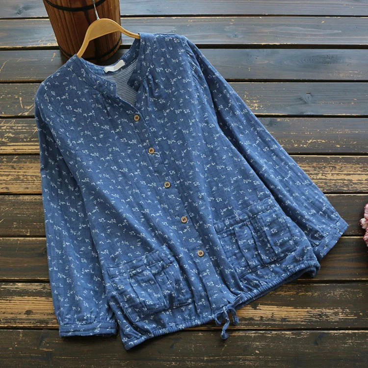 Mori Girl женская рубашка с v-образным вырезом из хлопка, с длинными рукавами, весна-осень, модная Свободная Женская блузка, YoYiKamomo