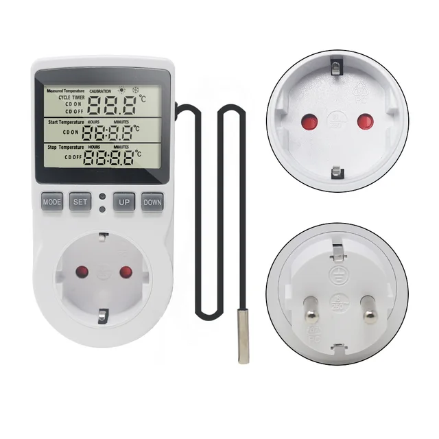 EU Timer Steckdose Thermostat 220V AC 16A Timer Schalter Steckdosen  Schalter Temperatur Regler mit Sensor - AliExpress