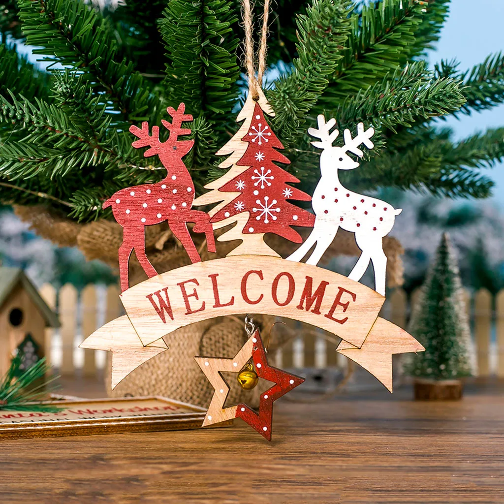 Добро пожаловать деревянные буквы напечатаны Рождественская елка Лось колокольчик подвеска креативная Рождественская елка тег украшения для дома Новогодний декор