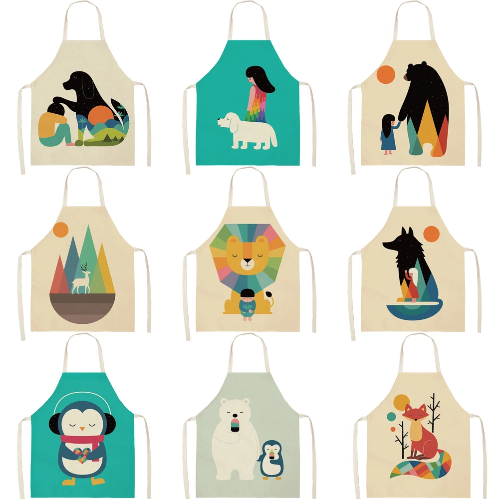 FYMX Kitchen Apron Cartoon Characters And Animals Play Games Parent-child Party Cooking Baking Supplies | Дом и сад