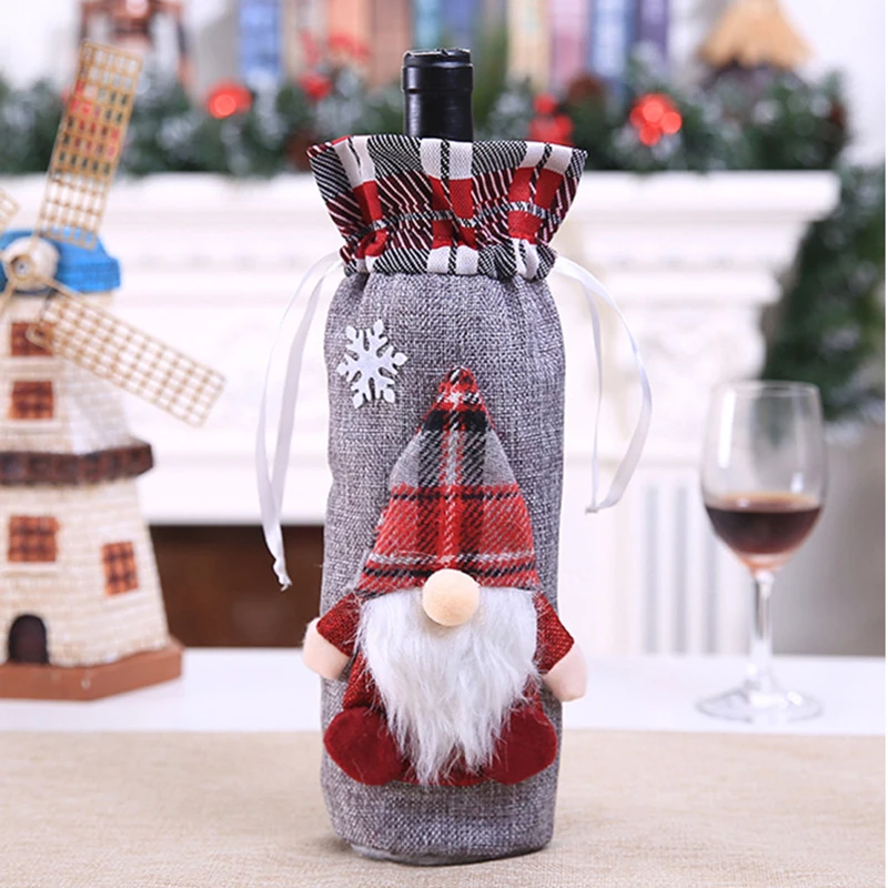 Christmas Wine Bottle Cover Xmas Bottle Cap Decor Deer Snowman Santa Claus Dinner Party Christmas Decorations For Home