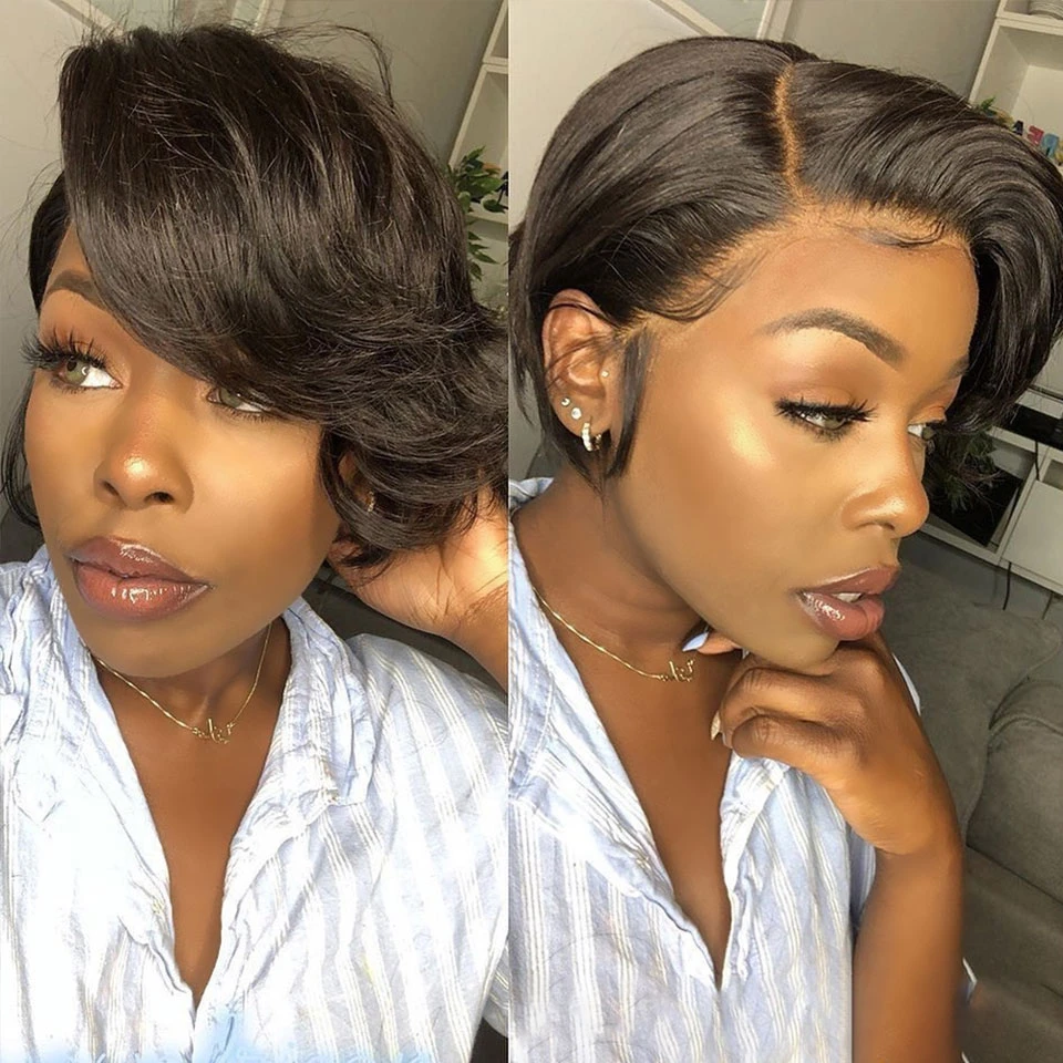 Wome L Part Short Bob Wig Lace Front Human Hair Wig For Black Women Straight Bob Peruvian Pixie Cut Wig Human Hair 150 Remy Hair Part Lace Wigs Aliexpress