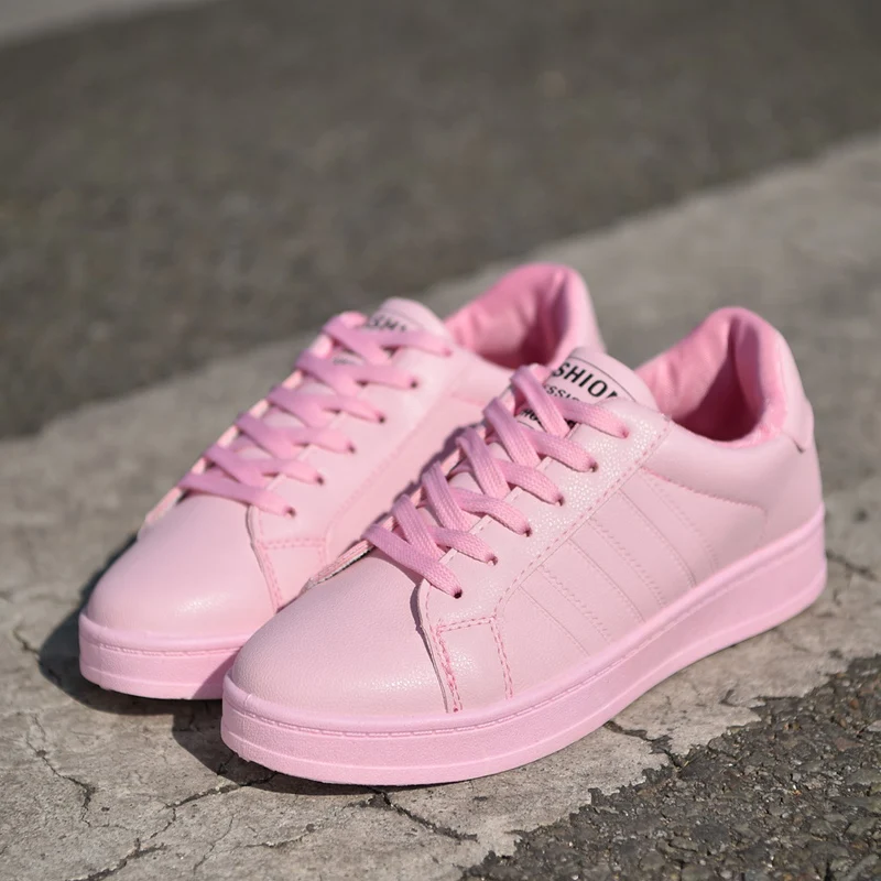 Розовый Tenis feminino; модная спортивная обувь на шнуровке; цвет белый, розовый; женские кроссовки; светильник с круглым носком и перекрестными ремешками; женская обувь для тенниса на плоской подошве; Outdoo - Цвет: Розовый