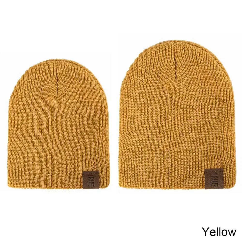 MOLIXINYU/зимняя шапка для маленьких девочек; теплые шапки для родителей и детей; шапки-бини для женщин; однотонная Вязаная хлопковая шапка для детей; Skullies; уличная мужская шапка - Цвет: yellow