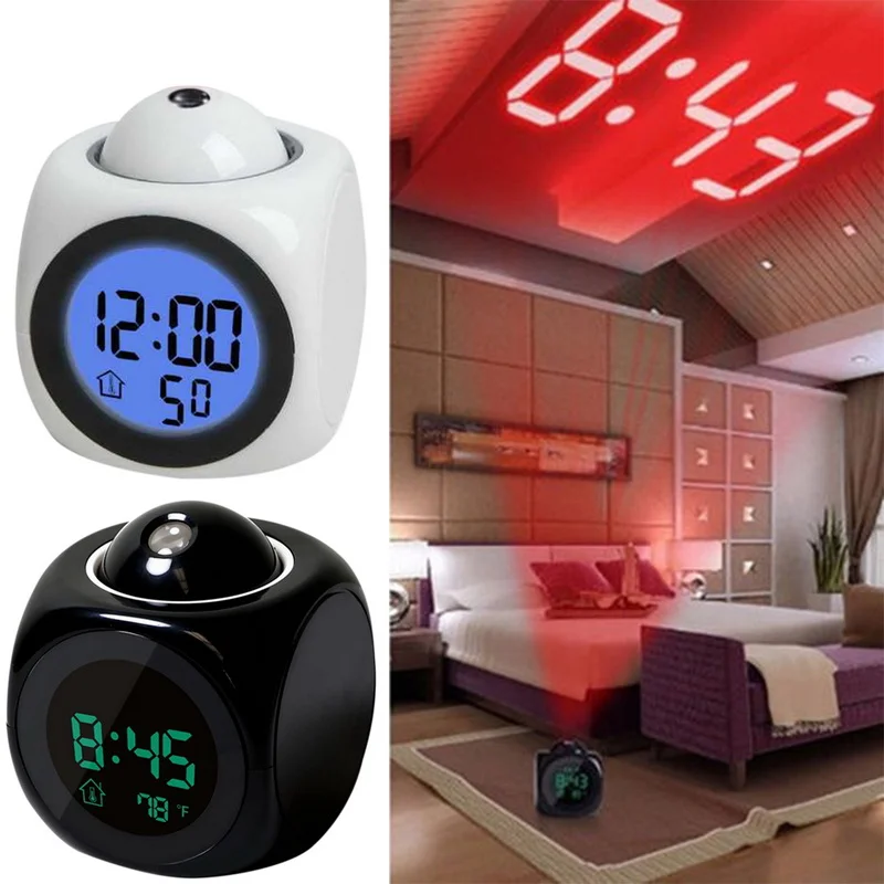 Nuevo creativo de la atención de proyección Digital tiempo LCD Despertador con función Snooze alarma de retroiluminación de pantalla LED proyector casa reloj temporizador