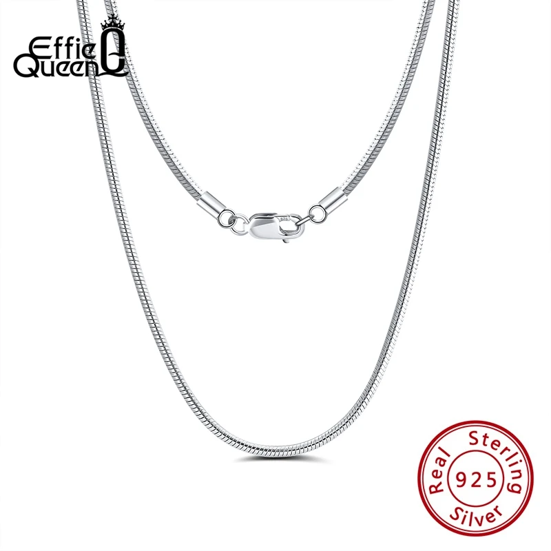 Effie Queen Genuine 925 Silver 1mm 1 5mm 2mm Round Snake Chain Necklace 40cm 45cm 50cm 55cm 60cm Women Men Neck Chain Sc09 P Chain Necklaces Aliexpress