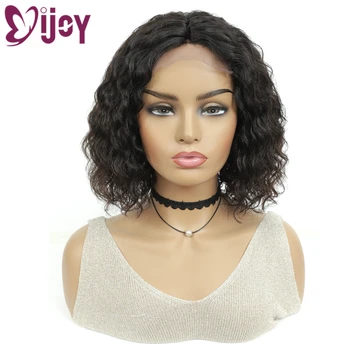 

Short Bob Curly Wigs Brazilian Middle Part Lace Closure Wig IJOY Natural Color Kinky Curly Human Hair Wigs For Black Women