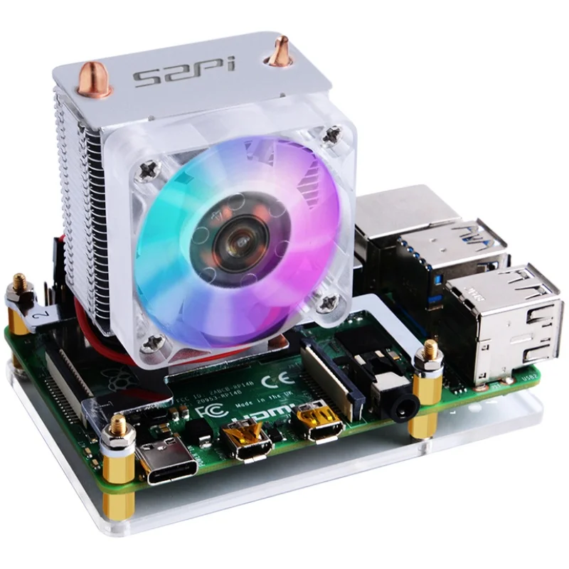 Raspberry pi Modelo b Torre de Gelo Rgb Ventilador de Refrigeração Tubo de Cobre Refrigerador com Acrílico Transparente Case Acessórios p/ quadro de demonstração - Imagem 5