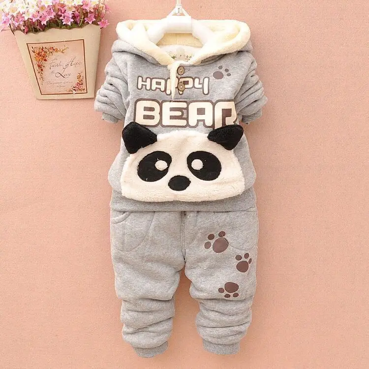 Хлопковая одежда для маленьких девочек от 0 до 3 лет зимняя одежда для новорожденных комплект одежды для мальчиков с рисунком панды детская одежда унисекс-лет - Цвет: gray