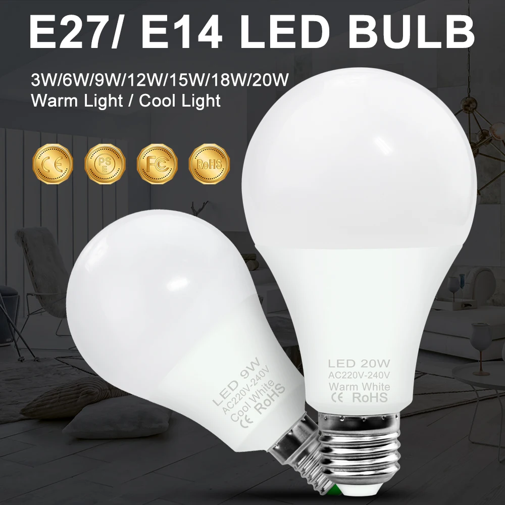 Светодиодная лампа E27 SMD2835 E14 Энергосберегающая лампочка для домашнего