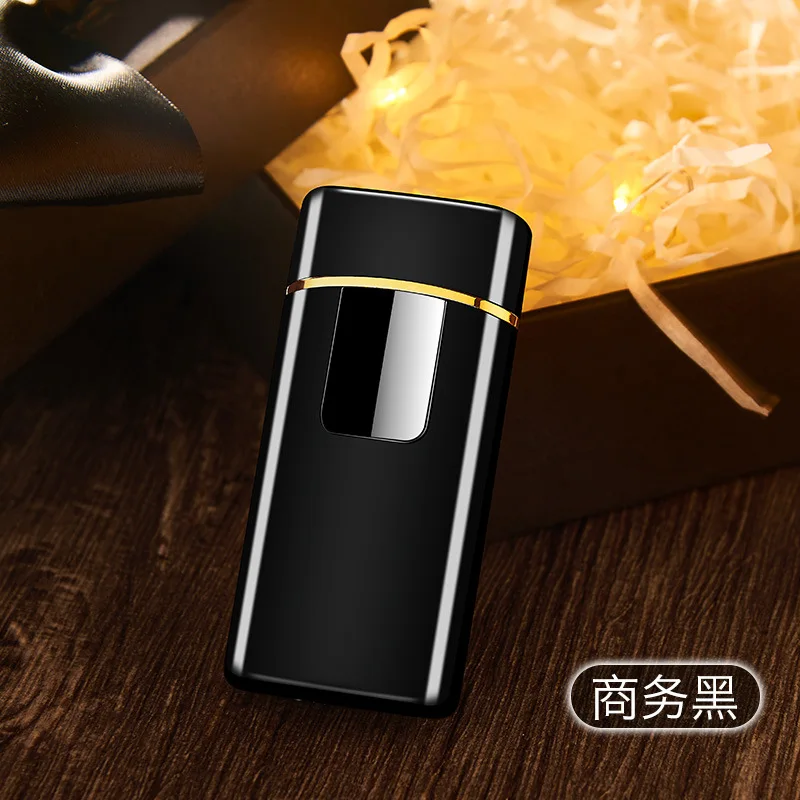 New 2 In 1 Metal Gas Lighter and Dual Arc Plasma Lighter Touch Screen Electric USB Lighters Rechargeable Cigar Cigarette Lighter - Цвет: dark