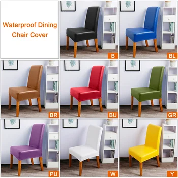 

4Pcs PU Leather Chair Cover Stretch Solid Color Dining Chair Protector Slipcover Removable Washable Stretch Chair Cover