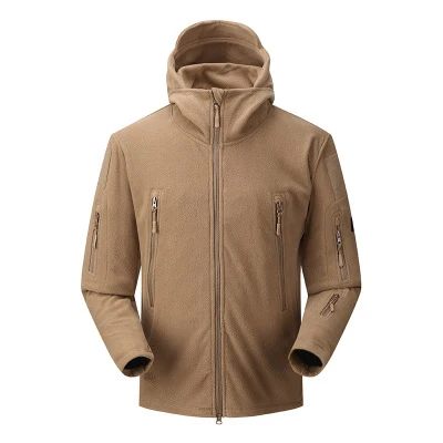 khaki Военный тактический Открытый Soft Shell флисовое пальто Для Мужчин Армия Polartec Спортивная Термальность Охота Пеший Туризм Спортивная одежда, пальто с капюшоном - Цвет: khaki