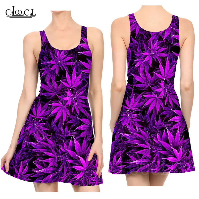 Women Vest Pleated Plus Size Dress 3D Print Hemp Leaves Graphic Sleeveless Dress Summer Slim Mini Sexy Dress Beach Party Dresses (1)