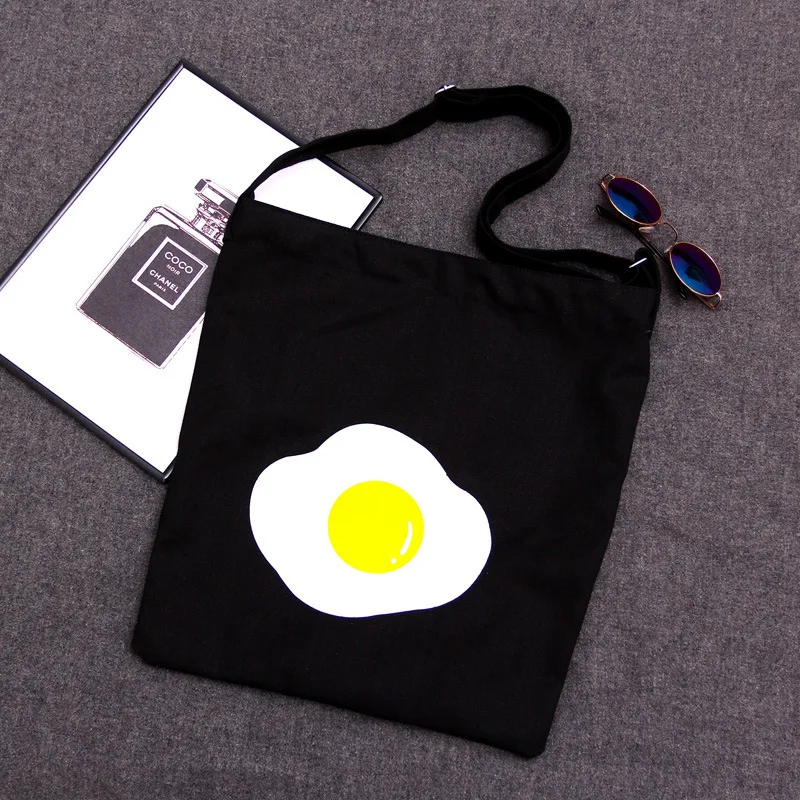 

Brand New Black And White with Pattern Japan Harajuku Zipper Super Adorable Playful Canvas Poached Egg Hand Messenger Bag