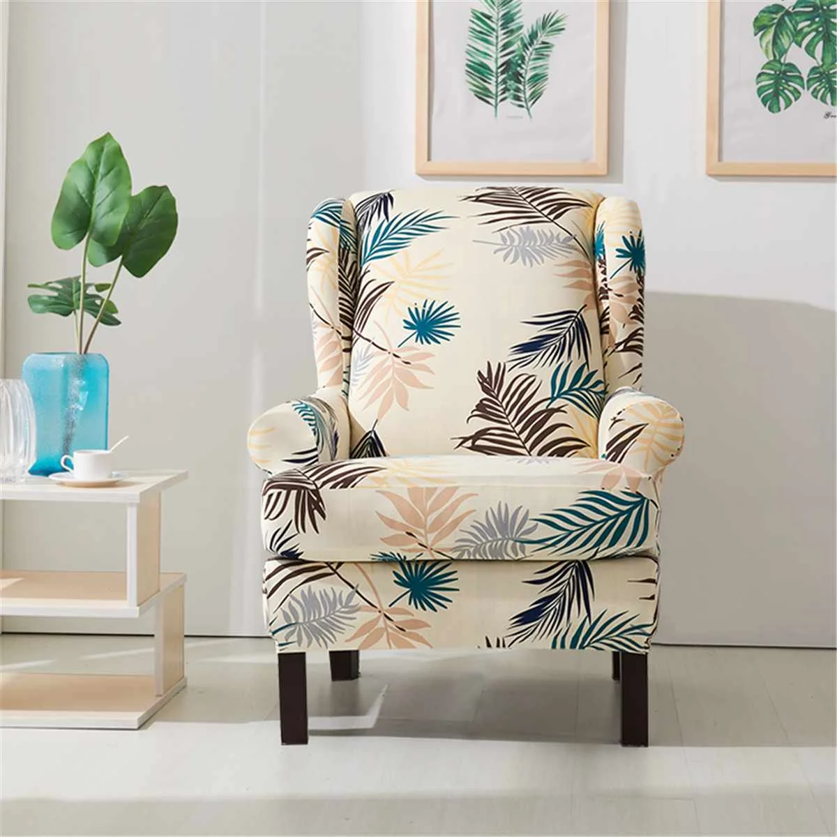 Sloping Arm King Back Chair Cover Elastic Armchair Wingback Wing Sofa Back Chair Cover Stretch Protector