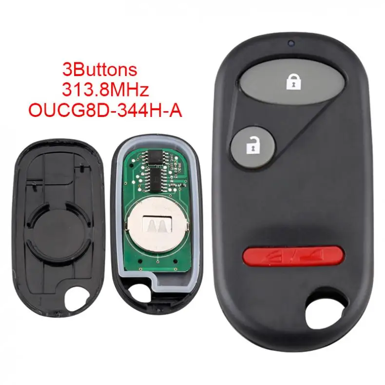 

313.8MHz 3 Buttons Keyless Uncut Flip Remote Key For-Fob OUCG8D-344H-A for 2002 2003 2005-2011 Honda