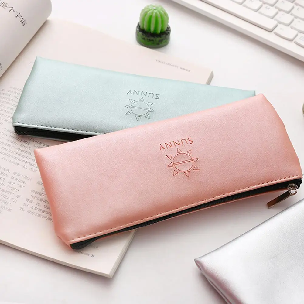 

Artificial leather Pencil Case Leather Pen Box Big Makeup Bag For Girls Gift Office School Travel