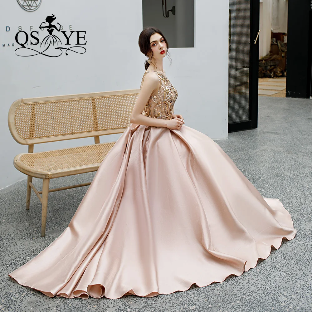 

QSYYE 2019 Long Prom Dresses tulle o-neck spaghetti strap court train Beading Floor Length Formal Evening Dress Party Gown