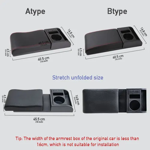 SEAMETAL 차량용 팔걸이 박스 익스텐더 팔꿈치 지지대, 범용 자동 팔걸이, USB 충전 포트, 컵 홀더, 길이 조절 가능 2