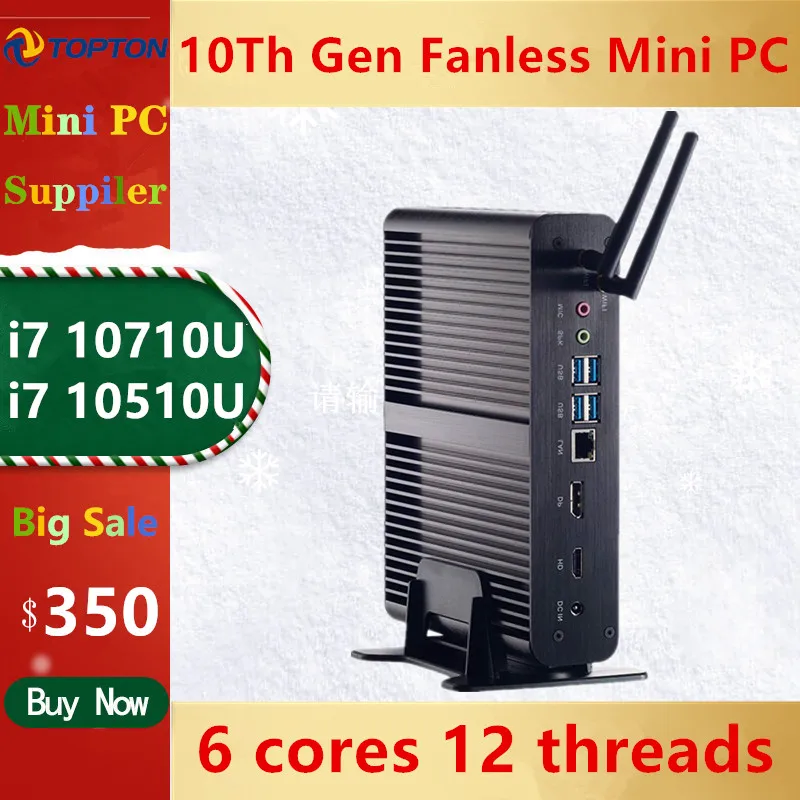 Мини ПК 10 го поколения Intel Core I7 10710U 10510U без вентилятора 64 ГБ DDR4 NVME SSD Windows pro игровой