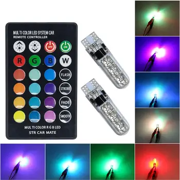 

2Pcs Waterproof 7 Color LED Remote Control W5W 501 Car Wedge Side Light Bulb-6SMD 5050 RGB Interior Design Car Headlight
