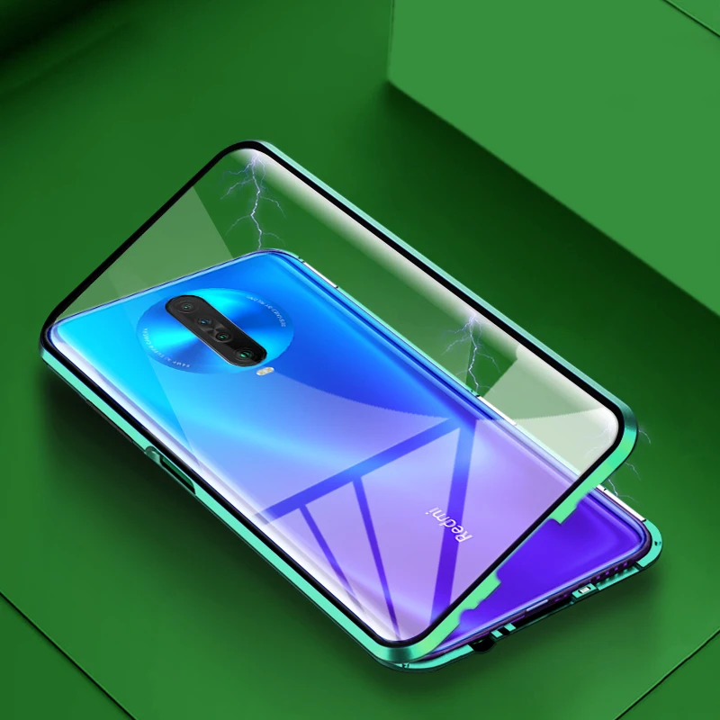 Двухсторонний Магнитный защитный 360 чехол на Redmi K30 K 30 Pro чехол для ксиоми редми k30 pro k 30 защита из закаленного стекла чехол на Xiaomi Redmi K30 Pro K30 прозрачный чехол - Цвет: Green Case