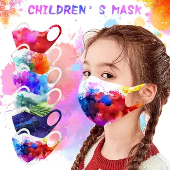 

12PCS Children's Masks Adjustable Windproof Reusable Printed Face Mask Ear Hook Mouth Caps Face Shield Outdoor Mouth Cover