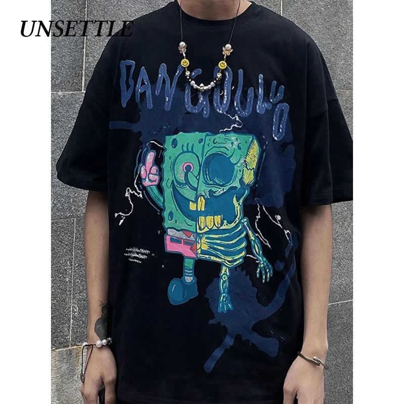 

UNSETTLE 2020SS Summer Men/Women Harajuku T-shirt Hip Hop Funny Print Spoof doodle Fashion Streetwear t shirt Short Sleeve Tee