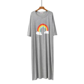 

Nightdress Dress Print New Cute Sweet Cartoon Loose Home Summer Polyester Short Round Neck Large Size 2020 Finny Mid-calf