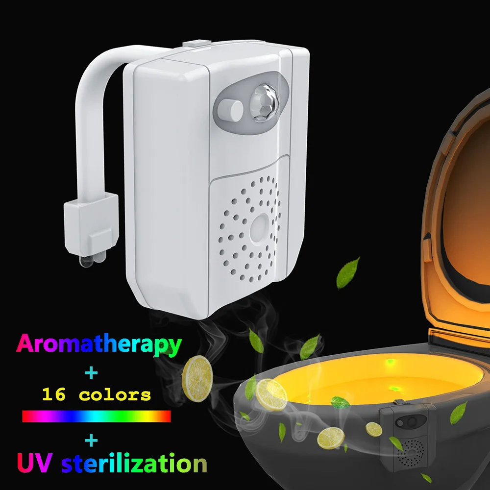 

D50 AliBrit UV Sterilization Toilet Light 16 Colors Changing Smart PIR Motion Activated Sensor RGB LED Light With Aromatherapy For Toilet Bowl Night Light Novelty LED Light Inside WC Bowl