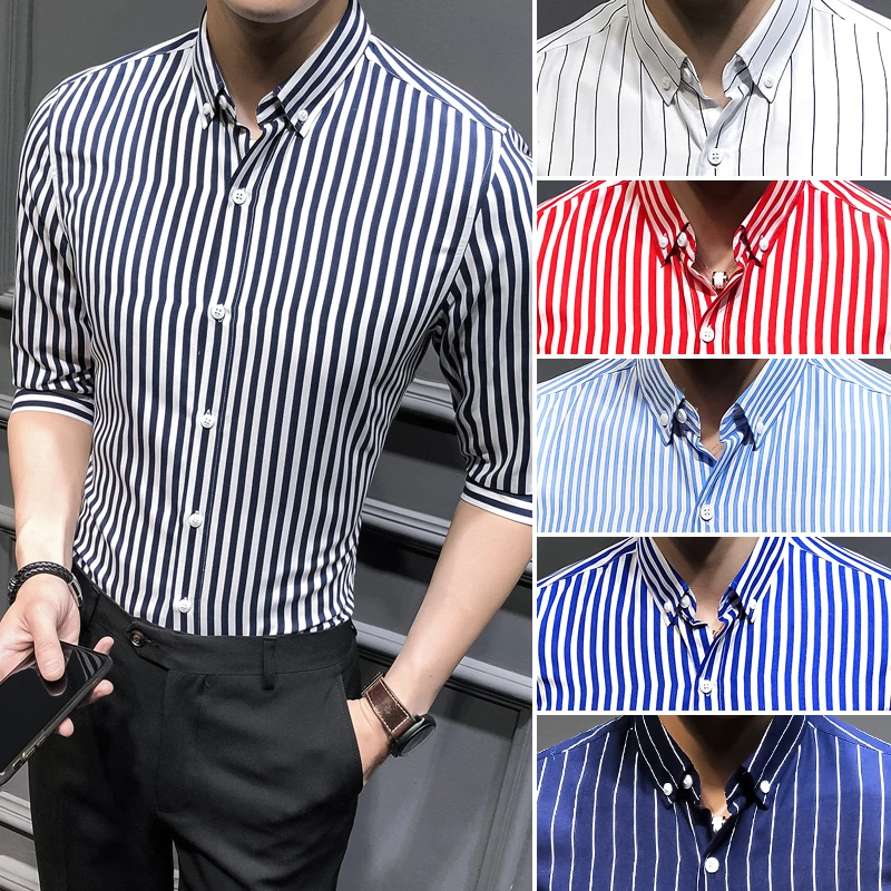 YASUGUOJI новые модели рубашек летний деловой Повседневный стиль мужской пуловер три четверти рукав рубашка для мужчин Camisas Para Hombre