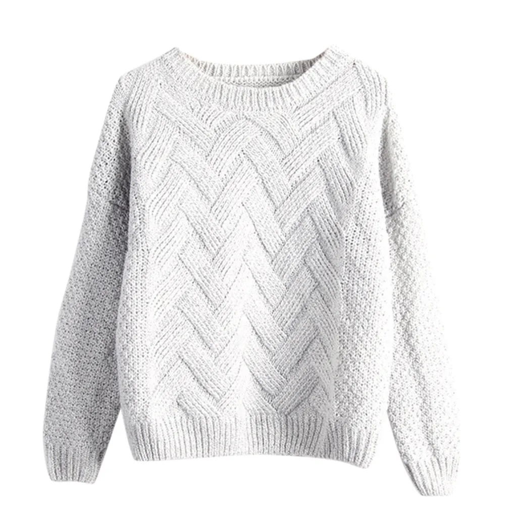 Большой вязаный свитер женский с длинным рукавом Повседневный однотонный осенне-зимний вязаный свитер mujer invierno# y2 - Цвет: White