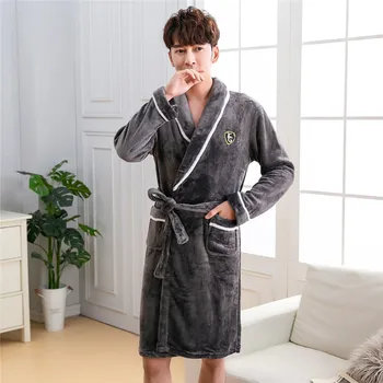

Long Sleeve Robe For Male Sleepwear Casual Men Padded Flannel Negligee Winter Warm Kimono Gown Thicken Sexy Loose Home Clothing