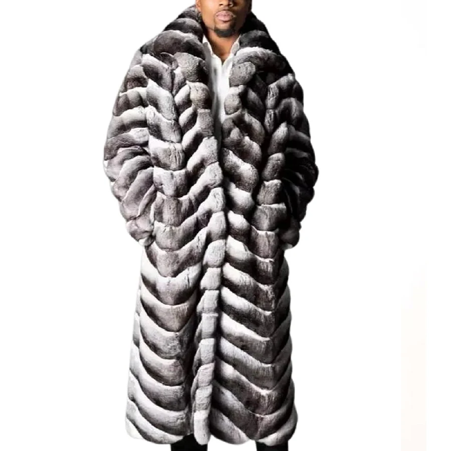 Fur Coat Men Winter Long Fur Jacket Men Warm Outwear 100 Rex Rabbit