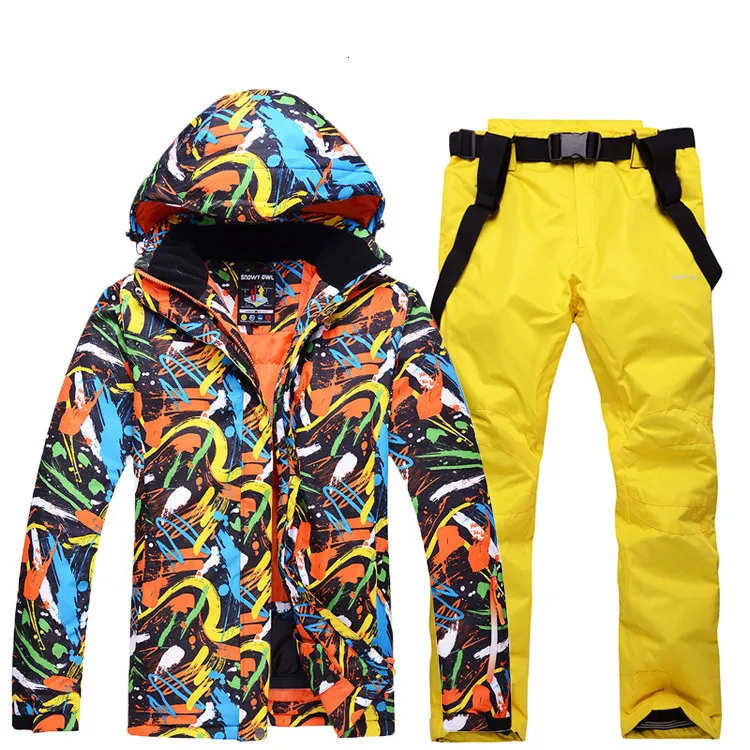 Colorful Men's Ski Suit Men's Winter Outdoor Veneer Waterproof Warm Thick Breathable Sports Suit Skiing Jacket And Pants 2pcs Colorful Men's Ski Suit Men's Winter Outdoor Veneer Waterproof Warm Thick Breathable Sports Suit Skiing Jacket And Pants 2pcs