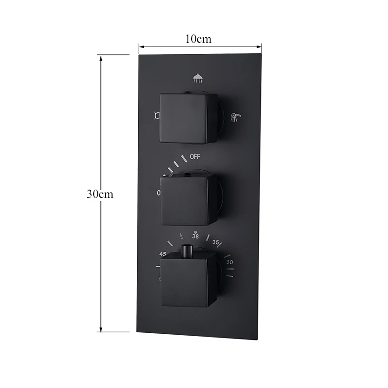 Thermostatic 3/4 ways Black Bathroom Shower Valve Shower Faucet Temperature Control Triple Handles Brass Water Outlet Mixer Tap