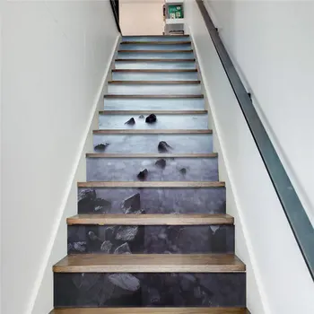 

13pcs/set 3D Stairs Stickers Waterproof Removable Self-adhesive Wall Floor Decals Murals Home Decor Sky Cloud Stone 18*100cm
