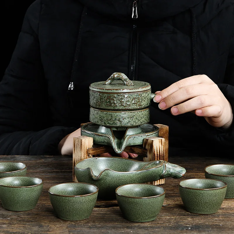 

Logo Customizable Fortunes Ceramic Works Kung Fu Brewing Tea Set Creative Stonewashed Semi-Fully Automatic Lazy Set