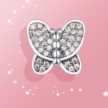 

925 Sterling Silver Butterfly Sparkling CZ Shining Original Reflection Fit Original Silver bracelet Suitable for Women Hot Sale
