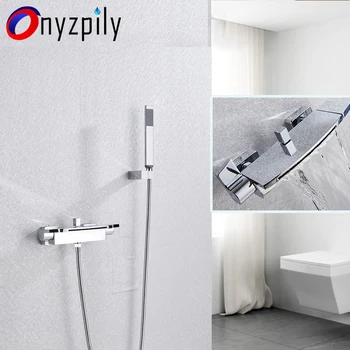 

Chrome Waterfall shower bath set Black retro bathroom shower Mixer Faucet Tap Dual Handle Bath Shower Set Handheld Head