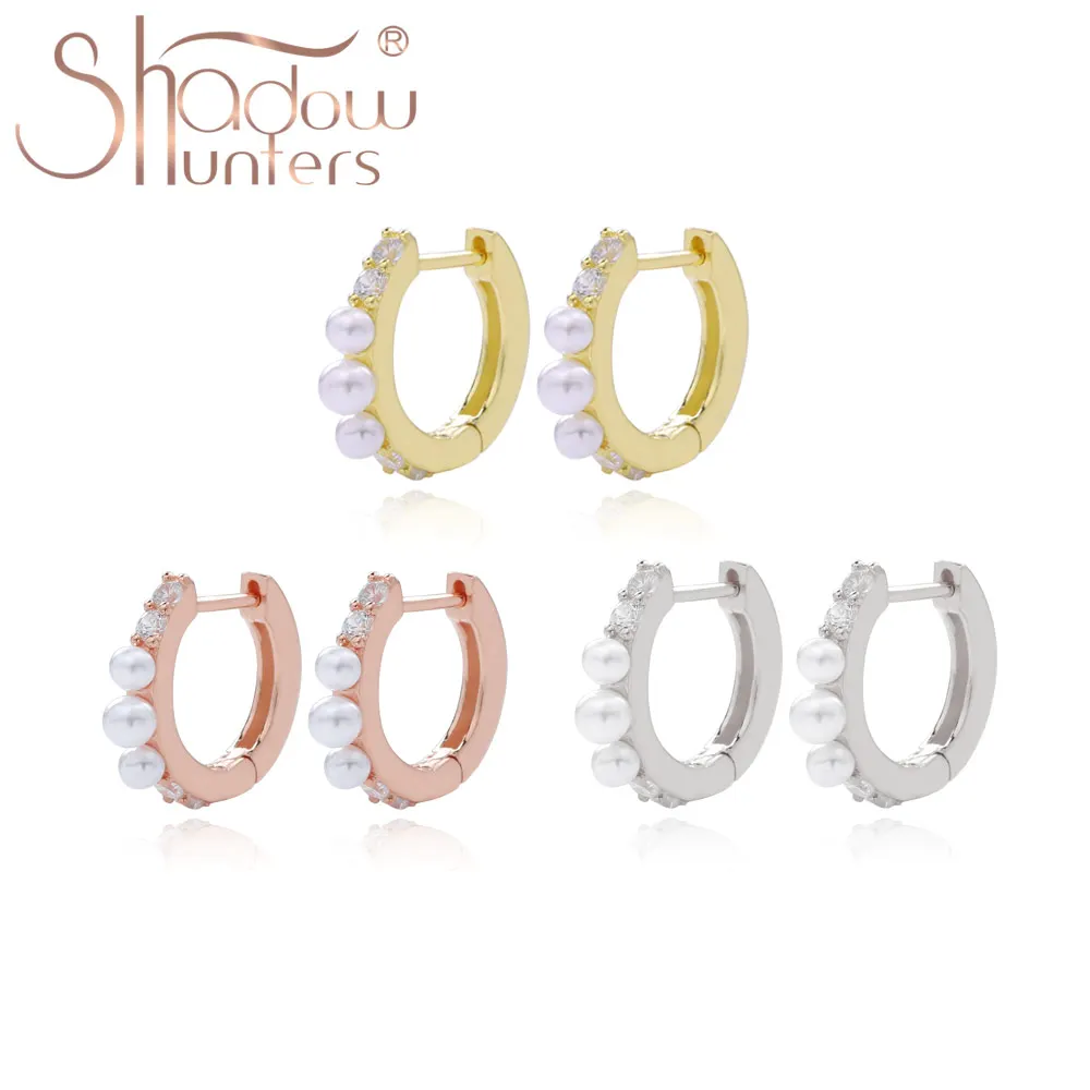 

SHADOWHUNTERS Pearl Jewelry 925 Sterling Silver Hoop Earrings With Zircon CZ For Lady Jewellery Piercing Oreja Aretes De Moda