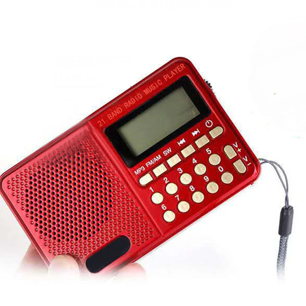 WANGSHUMIN-US Portable 21 Bands FM/AM/SW Radio Rechargeable Radio Receiver Speaker Support USB/TF Card MP3 Music Player 