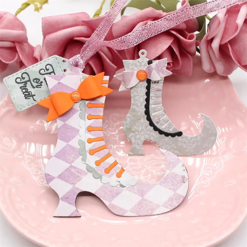 KSCRAFT Witch Boots Halloween Tags Metal Cutting Dies Stencils for DIY Scrapbooking Decorative Embossing DIY Paper Cards