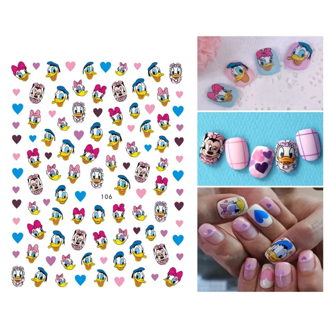1PCS Disney Cartoon Anime Collection Star Design Nail Sticker Mickey Mouse Donald Duck Lion King Mermaid Stitch Nail Slider WG106