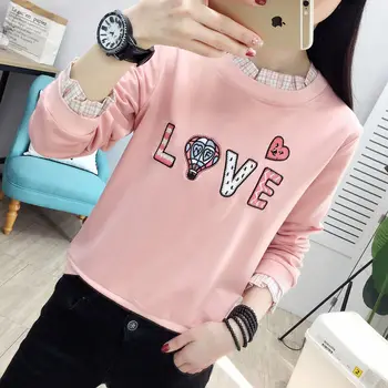 

Cotton long sleeve T-shirt women's loose bottomed shirt with spring 2020 new spring and Autumn