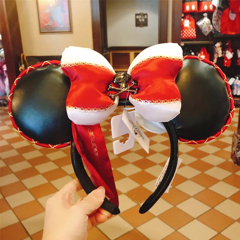 Disney Minnie Ear Headband For Women Disneyland Headband Mickey Adult/Child Ears Leather Plush Sequin Cosplay Girls Accessories