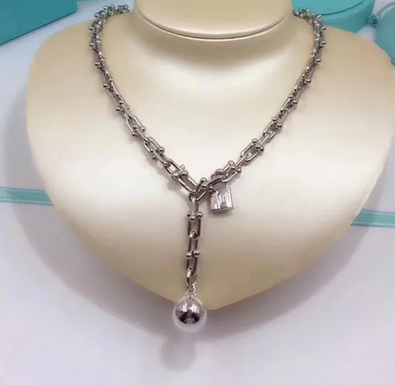 

New famous brand jewelry letter T necklace round ball lock pendant u link chain padlock necklace birthday gift