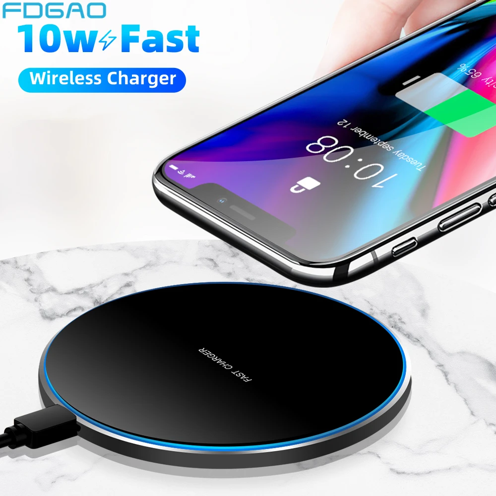 

FDGAO Qi Wireless Charger for iPhone 11 Max XS XR X 8 Airpods Pro 10W Fast Charging for Samsung S10 S9 Plus Note 10 9 Charge Pad